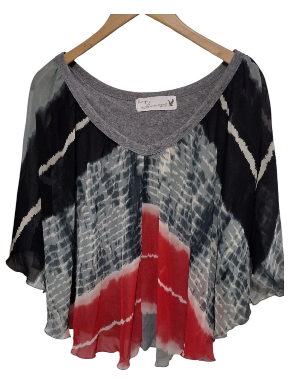 Vintage Havana Gray, Black & Cream Patterned Flowy Top